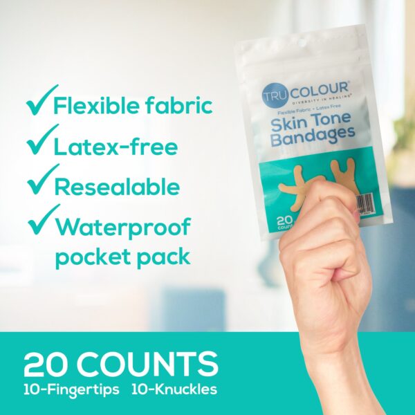 TruColour Beige Adhesive Bandages for Knuckle and Fingertip Protection, 20 Count Pack - Image 4