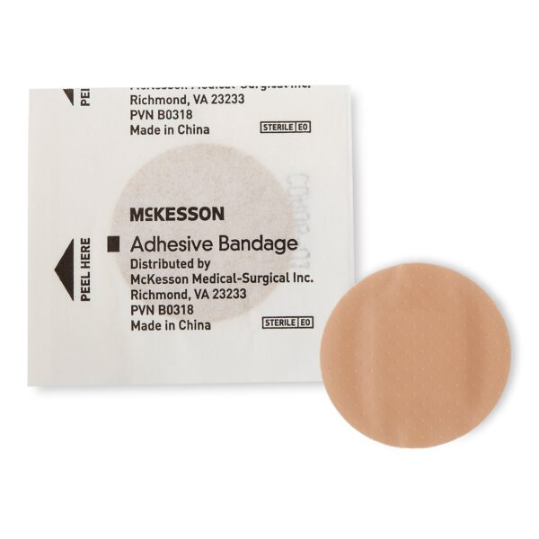 McKesson Round Tan Adhesive Spot Bandage - 1 Inch Diameter, Sterile, Non-Latex, 100 Pack - Image 2