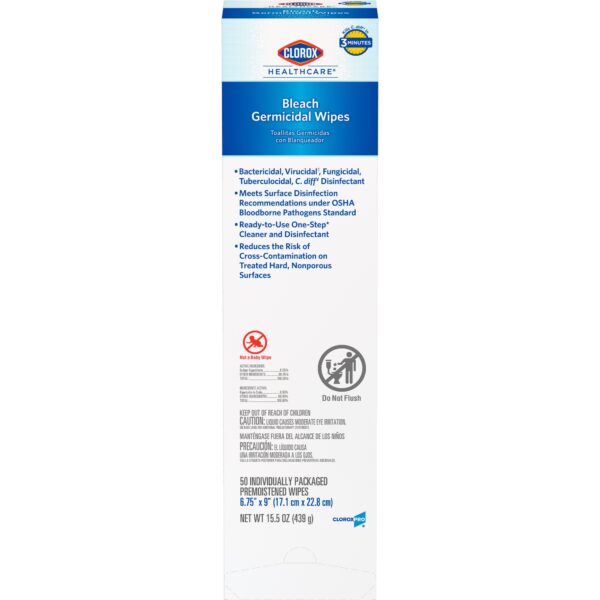 Clorox Healthcare Germicidal Bleach Wipes, 50 Pack – Hospital-Grade Surface Disinfectant with EPA Registered Efficacy - Image 3