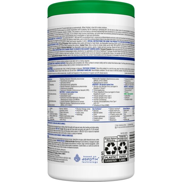 Clorox Healthcare Hydrogen Peroxide Disinfectant Wipes 6.75 x 5.75 Inches – 155 Count Canister for Surface Disinfection - Image 2