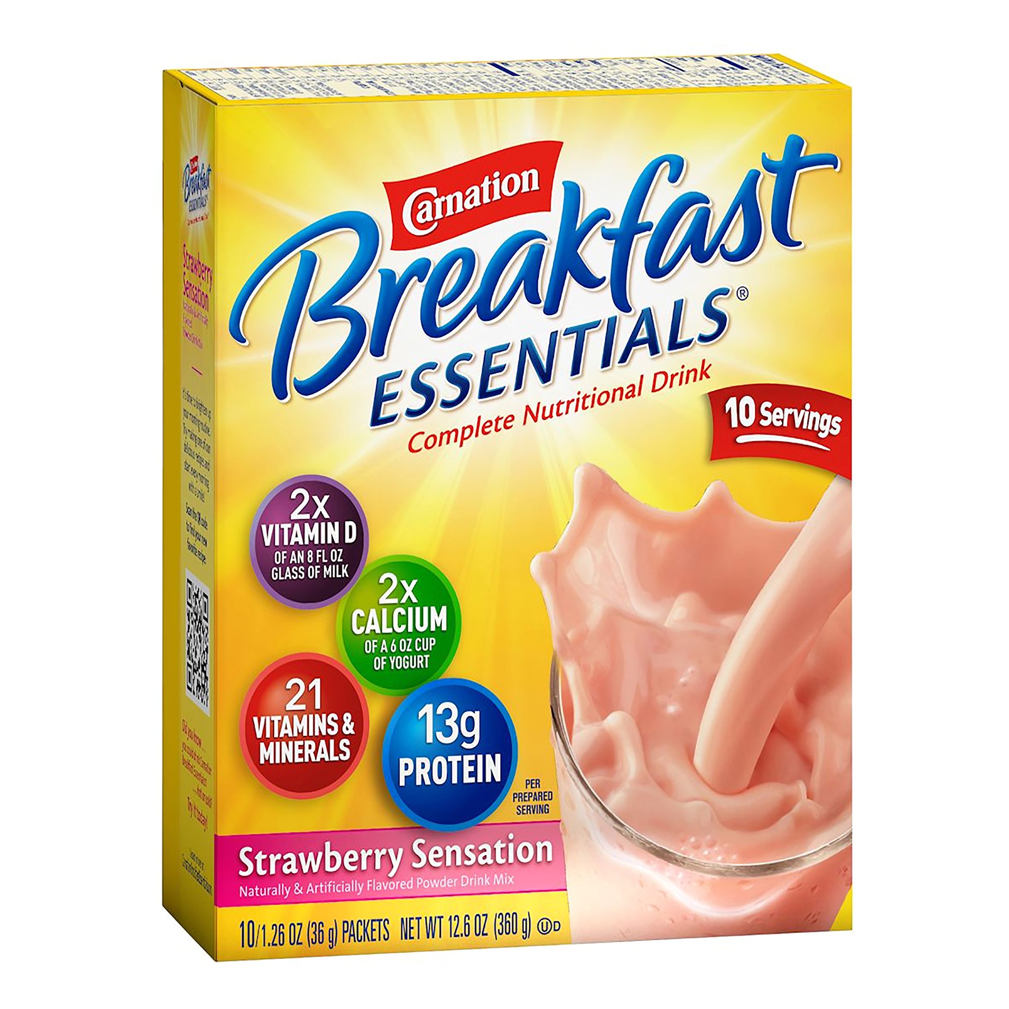Carnation Breakfast Essentials Strawberry Nutritional Drink by Carnation - Instant Powder with 13g Protein and 220 Calories per Packet