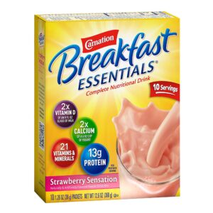 Carnation Breakfast Essentials Strawberry Nutritional Drink by Nestle - 13g Protein, 220 Calories per Packet