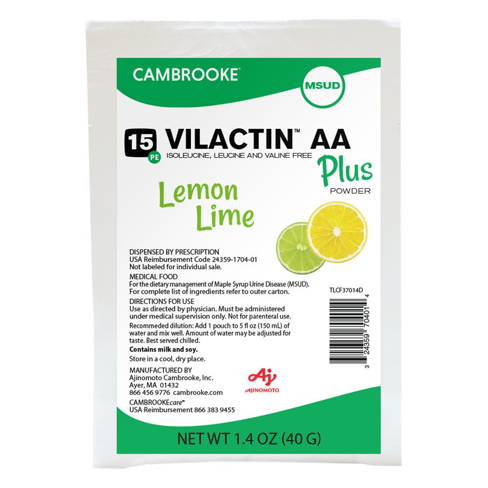 Vilactin AA Plus Powder Lemon Lime by Vilactin, 1.4 oz Individual Packets * Oral Amino Acid Supplement for MSUD Support