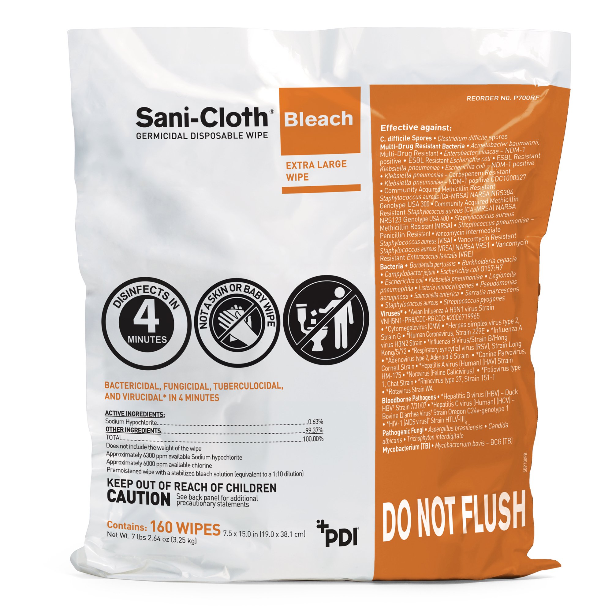 Sani-Cloth® Bleach Germicidal Disinfectant Wipes, 7.5 x 15 Inch Refill - Effective Surface Cleaner from Sani-Cloth Bleach
