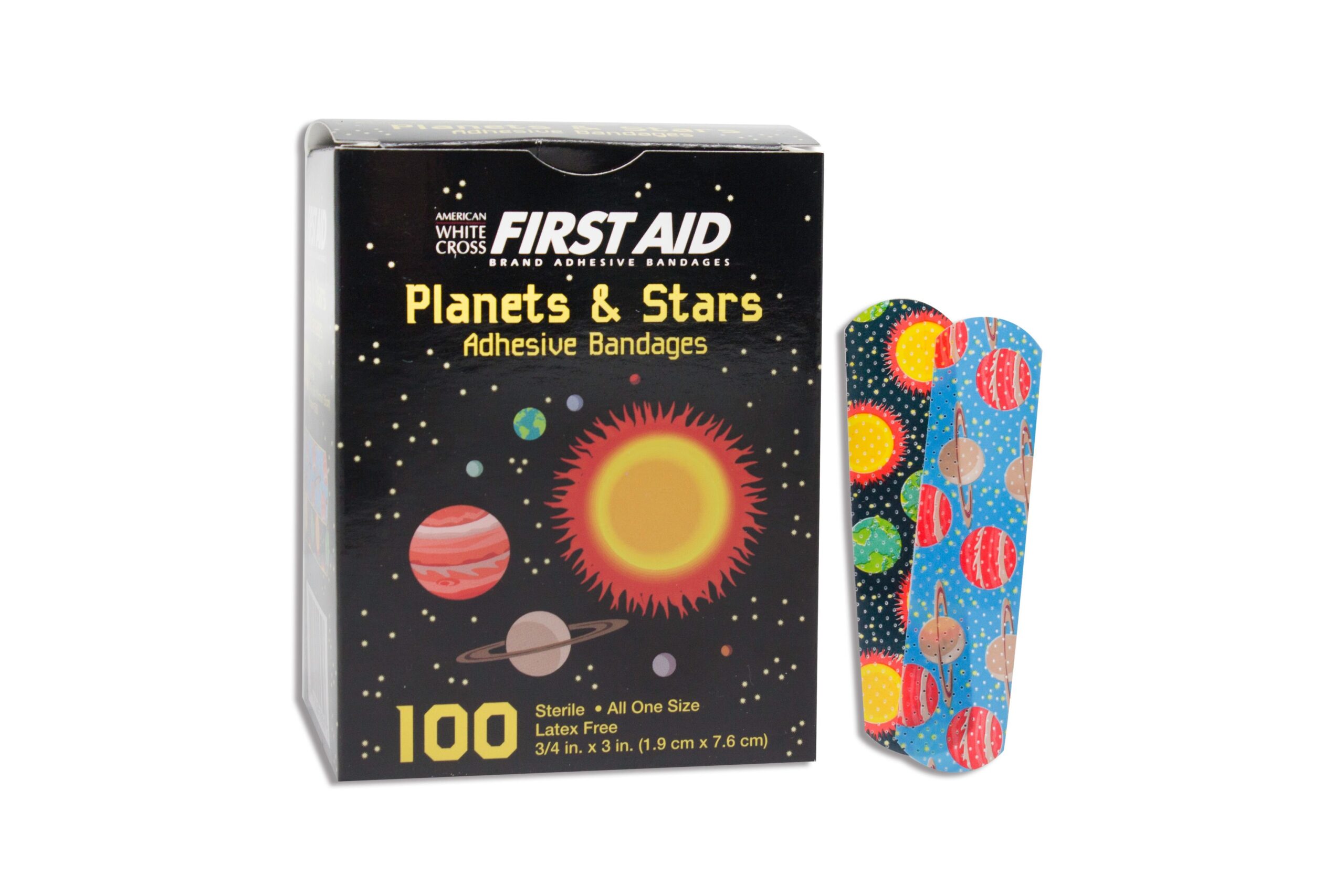 American White Cross First Aid Kid Design Adhesive Bandages with Planets and Stars * 5/8 x 2-1/4 Inches, 100 Count
