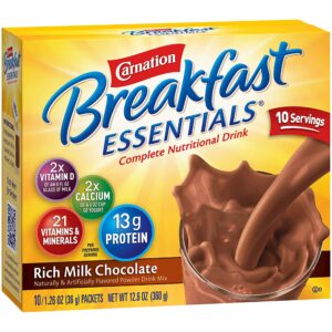 Carnation Breakfast Essentials Chocolate Nutritional Drink by Nestle * Protein Power with 13g Protein & 220 Calories per Packet