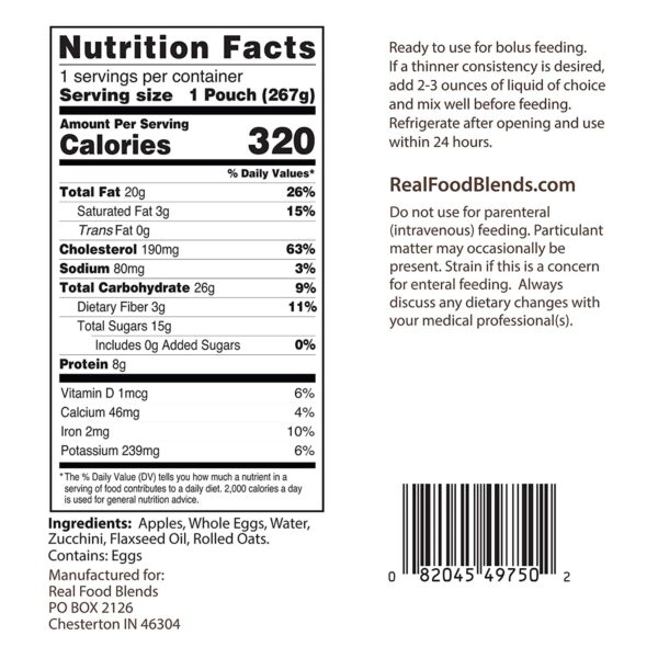 Real Food Blends Eggs, Apples & Oats Puree for Tube Feeding, 9.4 oz - Nutritional Meal Replacement - Image 3