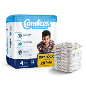 Comfees? Premium Size 4 Baby Diapers with Refastenable Tabs, Kid Design, 31 Count