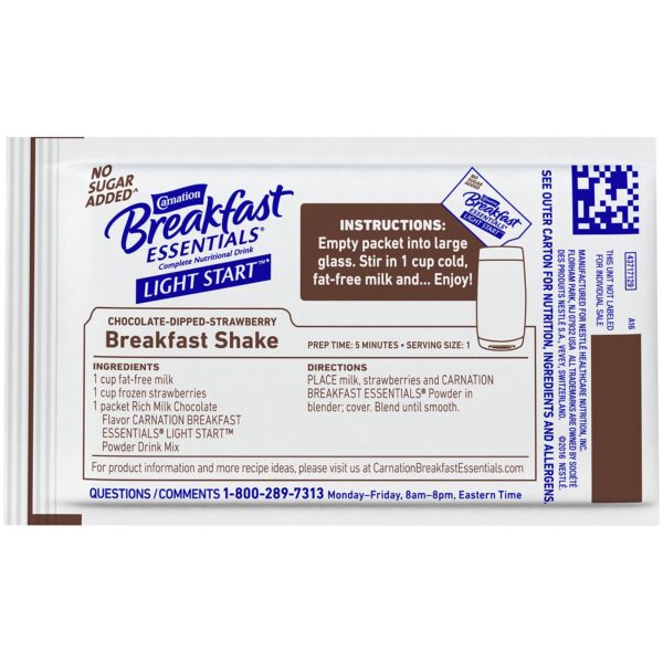 Carnation Breakfast Essentials Light Start Chocolate Nutritional Drink Mix - 8 Packets - Image 2