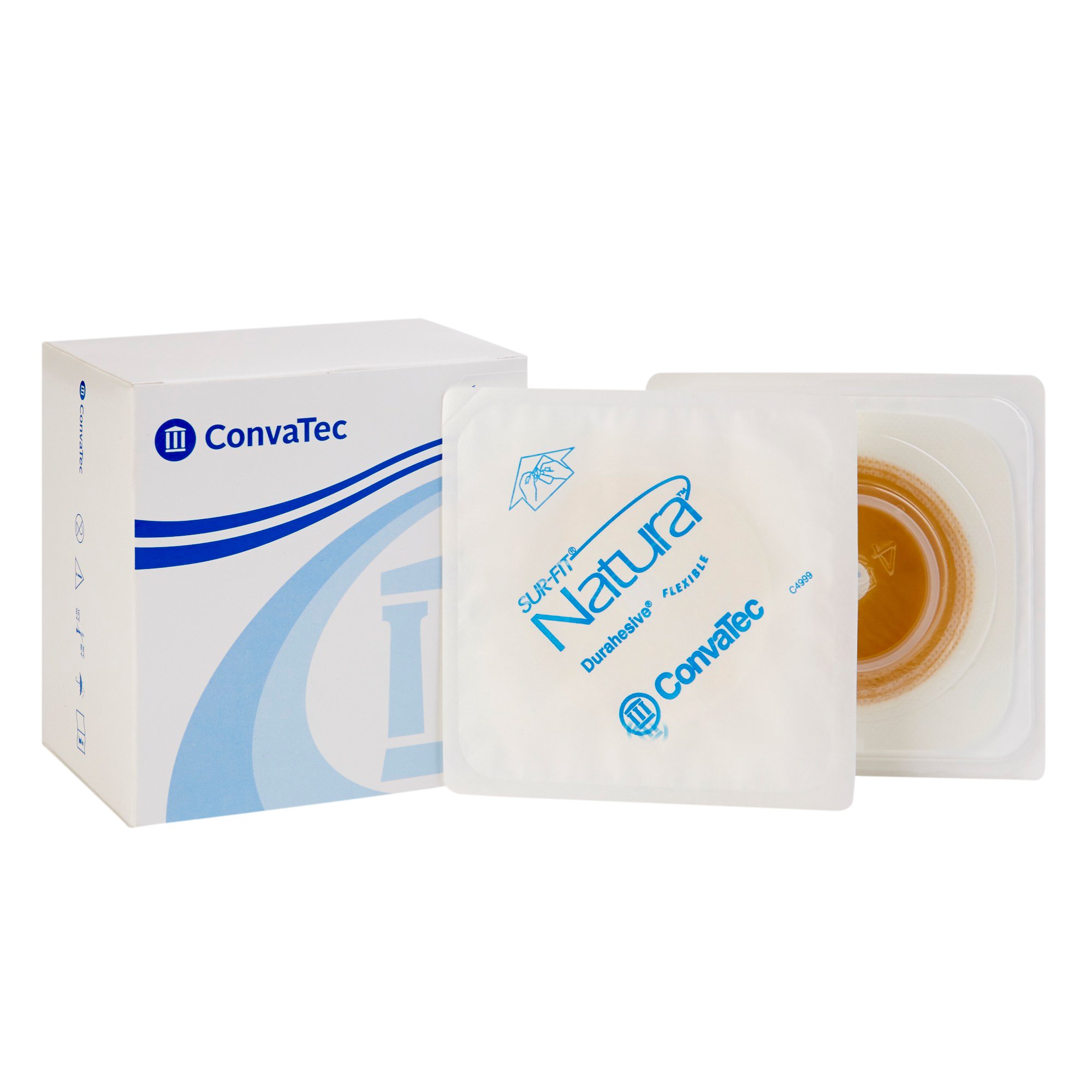 Sur-Fit Natura® Colostomy Barrier with 1-1/4 Inch Stoma Opening - Hydrocolloid, Flat Shape, Extended Wear, 4.5 x 4.5 Inches