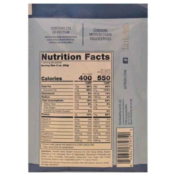 Lutrish High Calorie Vanilla Oral Supplement Shake - 3 oz Packets (24/CS) - Image 2