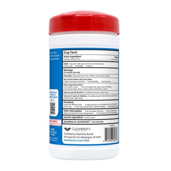 The Pharma-C Company Pharma-C-Wipes® Isopropyl Alcohol Antiseptic - 70% Disinfectant Towelette Canister (40/Pack, 6 Packs per Case) - Image 4