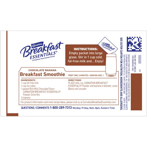 Carnation Breakfast Essentials Chocolate Nutritional Drink by Nestle - Protein Powder for Kids and Adults, 1.26 oz Individual Pack - Image 2