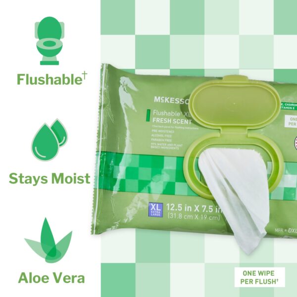 McKesson Flushable Wet Wipes XL Scented – 96 Count with Snap-Lid, Gentle on Skin & Septic Safe - Image 2