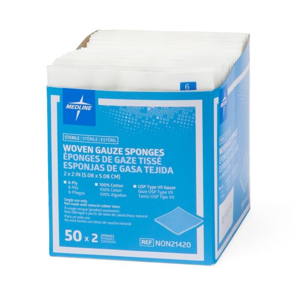 Medline Sterile USP Type VII Gauze Sponge, 2 x 2 Inch, 8-Ply - Pack of 50 - Image 7
