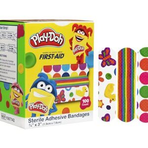American White Cross Kid Design Adhesive Bandage, 3/4 x 3 Inch - Sterile Wound Cover with Play Doh Design