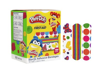 American White Cross Kid Design Adhesive Bandage, 3/4 x 3 Inch - Sterile Wound Cover with Play Doh Design
