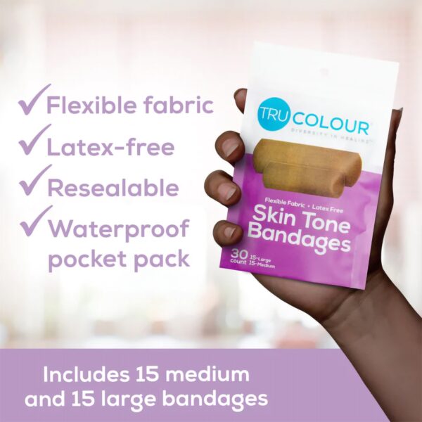 TruColour? Dark Brown Adhesive Bandages - 1 x 3 Inch Waterproof Fabric Strips (Pack of 30) - Image 4
