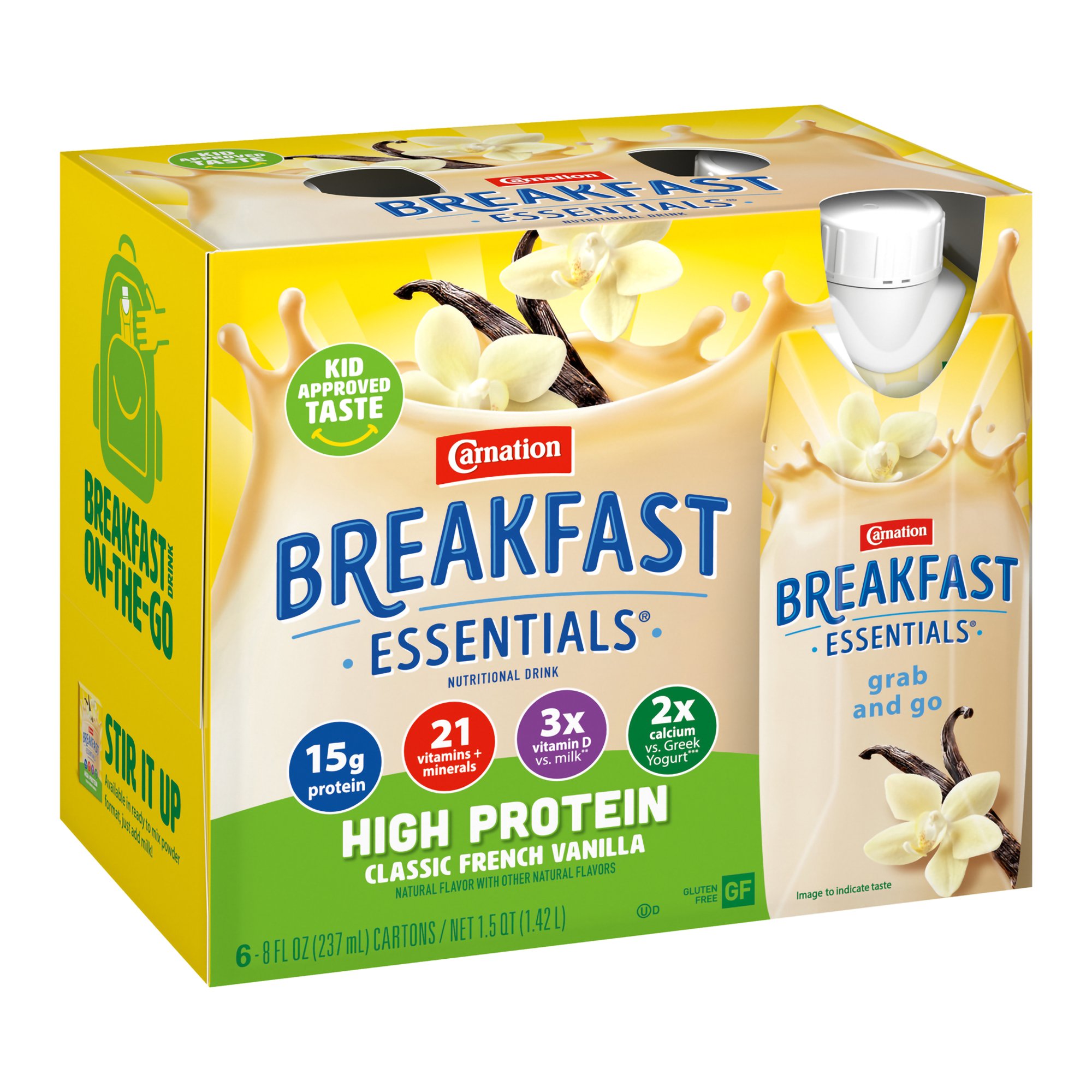 Carnation Breakfast Essentials High Protein Vanilla Nutritional Drink, 8 oz. - Protein and Calcium Boost for Ages 9+