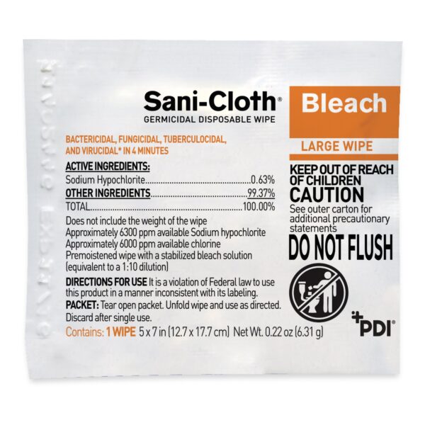 Sani-Cloth® Bleach Germicidal Large Disinfectant Wipes, 5 x 7 Inch – Effective Surface Disinfectant Cleaner from McKesson - Image 2