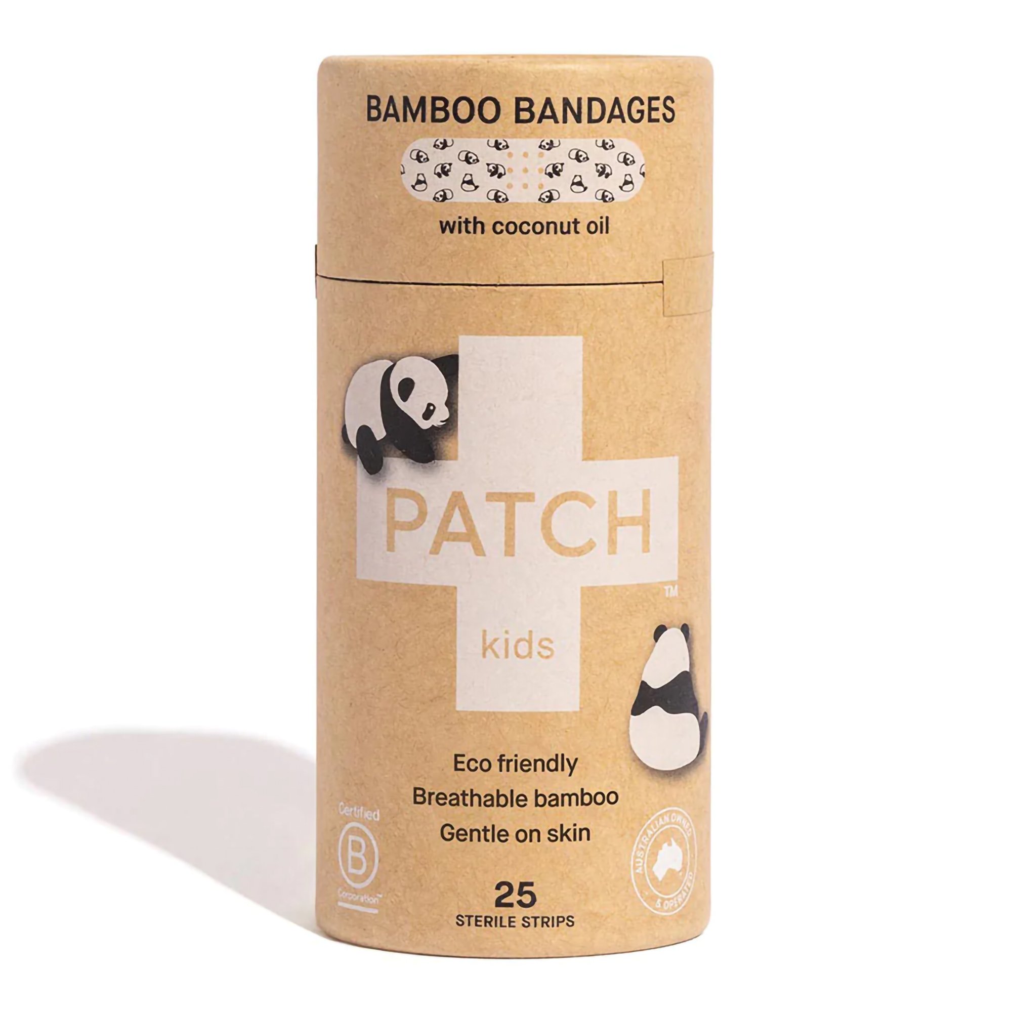 Patch* Kids Panda Design Adhesive Bandage with Coconut Oil, 3/4 x 3 Inches