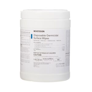 McKesson Germicidal Large Surface Disinfectant Wipes, Canister – 160 Pre-Moistened Wipes for Nonporous Surfaces