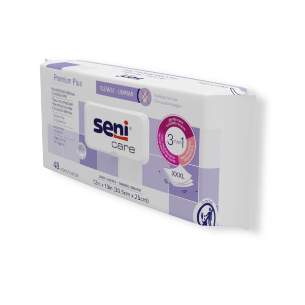 Seni® Care Premium Plus Personal Cleansing Wipes – Unscented, Nonwoven, Soft Pack, 48 Count - Image 3