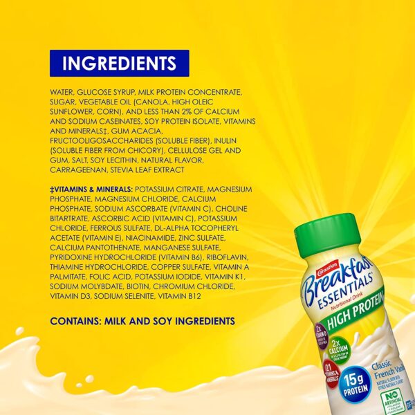 Carnation Breakfast Essentials High Protein Vanilla Nutritional Drink - 8 oz Bottles (Case of 24) - Image 3