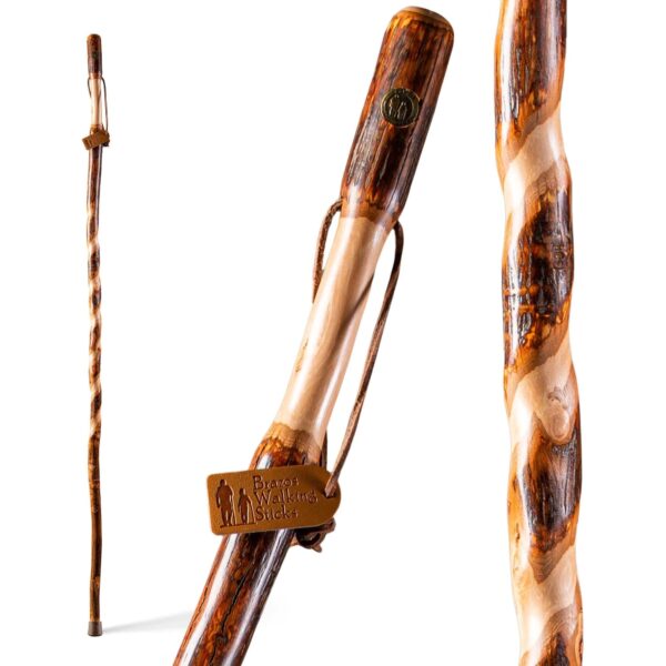 Brazos* Twisted Hickory Rustic Walking Stick, 41-Inch * Durable Hiking Cane with Wood Handle and 250 lb Capacity - Image 4