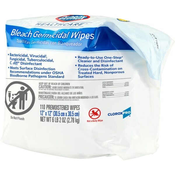 Clorox Healthcare Bleach Germicidal Wipes Refill Pouch – 110 Count - Image 2