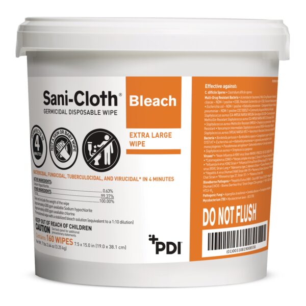 Sani-Cloth® Bleach Germicidal Disinfectant Wipes – 7.5 x 15 Inches, 160 Count Pail - Image 2