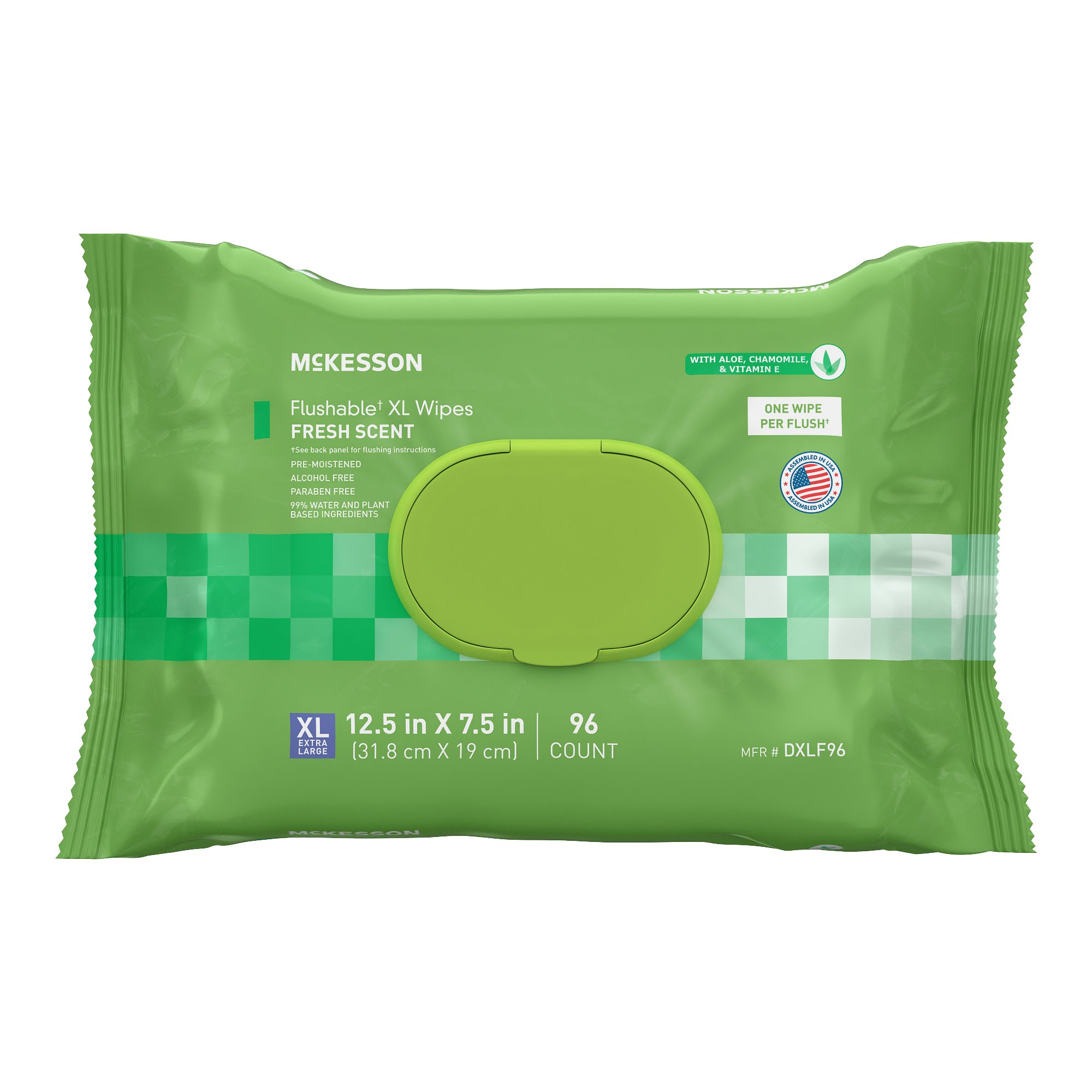 McKesson Flushable Wet Wipes XL Scented – 96 Pack with Snap Lid for Personal Hygiene