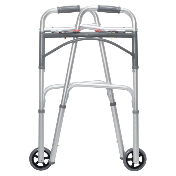 McKesson Folding Walker with Adjustable Height and 5-Inch Wheels - Silver Aluminum Frame, Supports Up to 350 lbs - Image 3