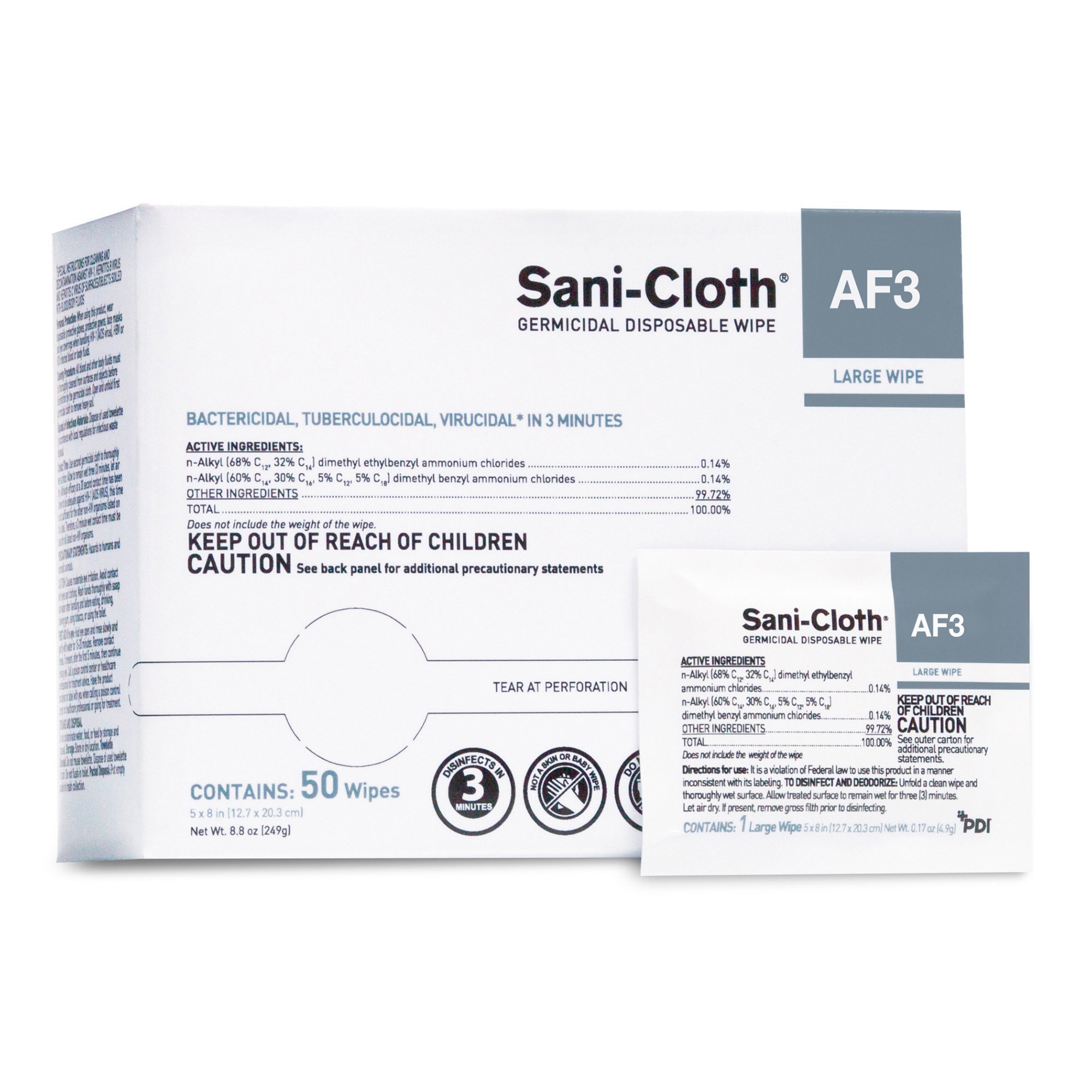 Sani-Cloth® AF3 Germicidal Large Disinfectant Wipes - 50 Count, 5 x 8 Inches