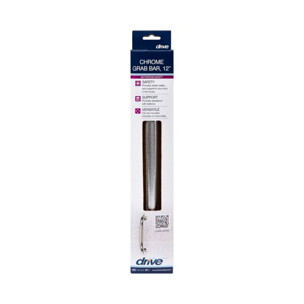 Drive™ Chrome Knurled 12-Inch Wall Grab Bar for Safety and Support - Image 2