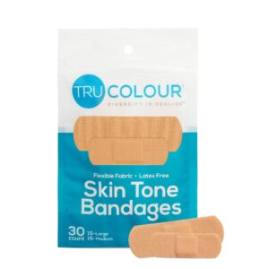 Tru-Colour Skin Tone Adhesive Bandages for Fair Skin Tones, Waterproof, 1 x 3 Inch, 30 Pack