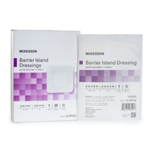 McKesson Composite Barrier Island Dressing, 6 x 6 Inch – Sterile Waterproof Wound Cover