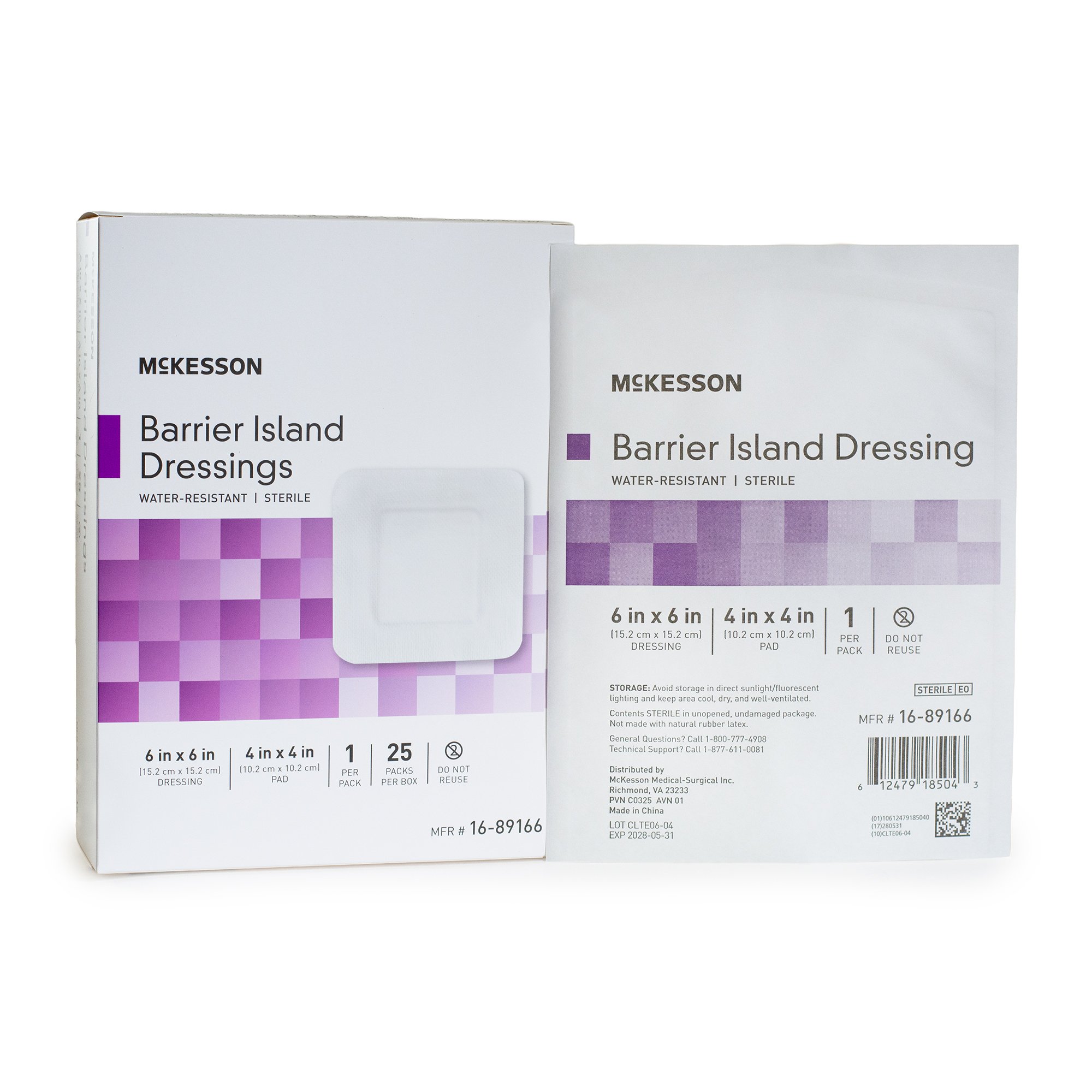 McKesson Composite Barrier Island Dressing, 6 x 6 Inch – Sterile Waterproof Wound Cover