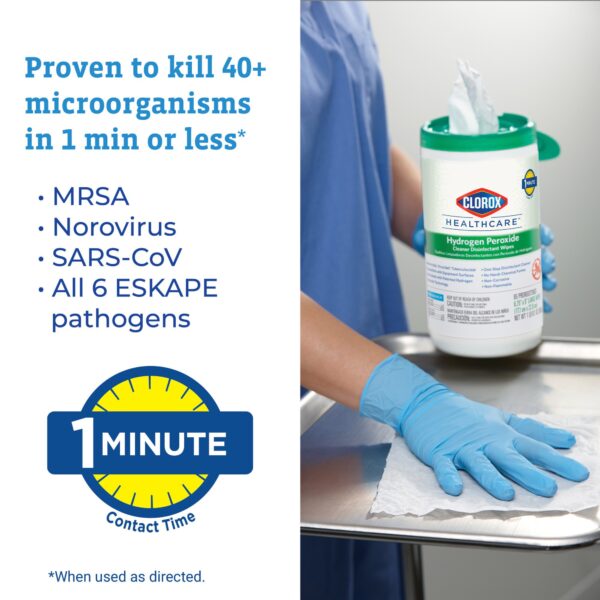 Clorox Healthcare Hydrogen Peroxide Disinfectant Wipes 6.75 x 5.75 Inches – 155 Count Canister for Surface Disinfection - Image 8