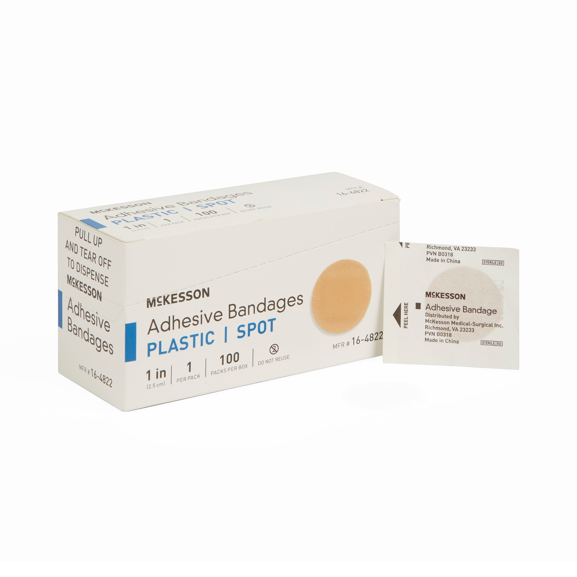 McKesson Round Tan Adhesive Spot Bandage - 1 Inch Diameter, Sterile, Non-Latex, 100 Pack