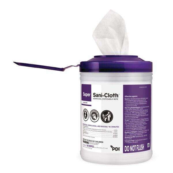 Super Sani-Cloth® Large Germicidal Disinfectant Wipes - 160 Count Canister - Image 3