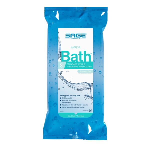 Impreva Bath Sage Comfort Rinse-Free Wipes with Aloe – Unscented, Soft Pack (8 x 8 inches, 30 Packs) - Image 2