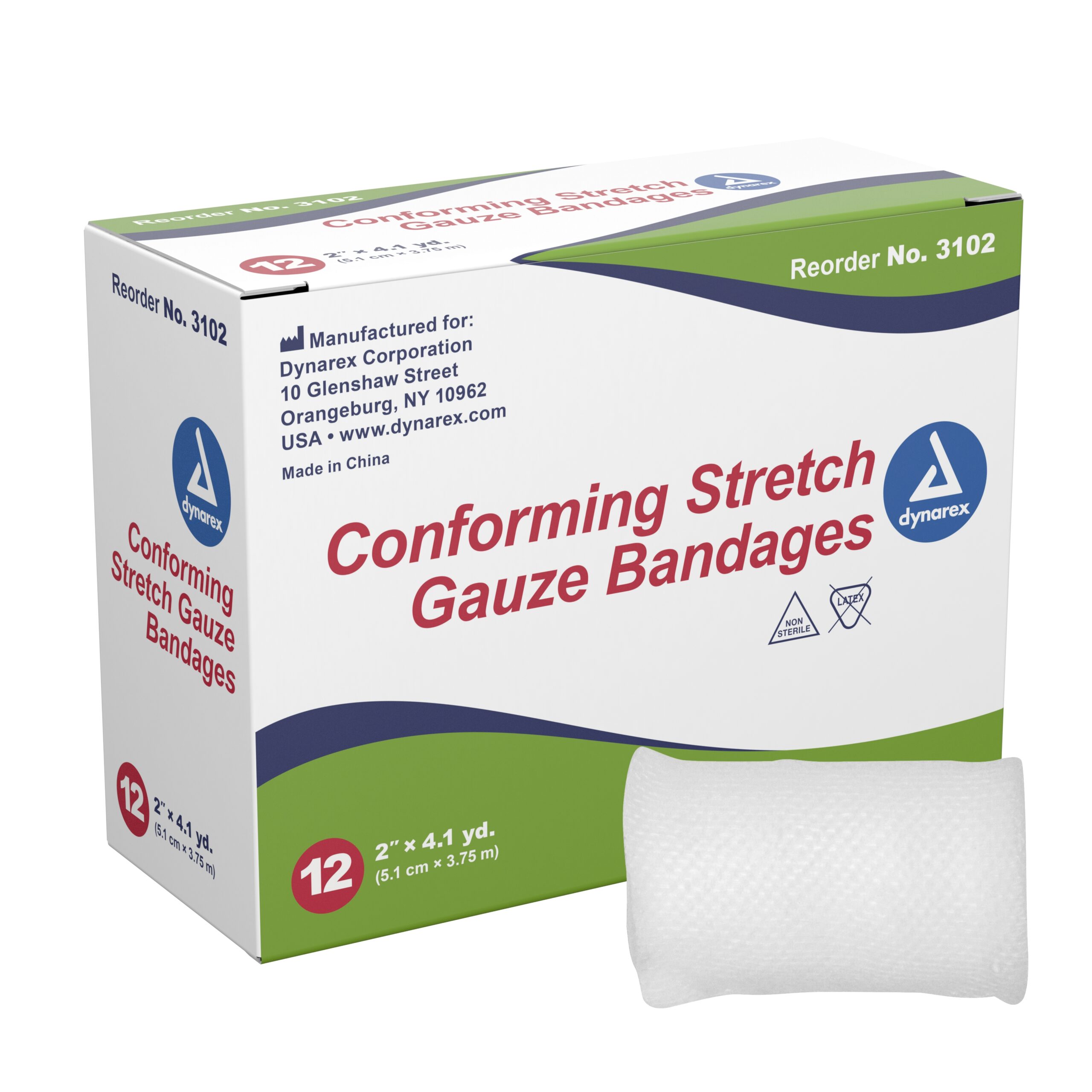 Dynarex Conforming Bandage, 2 Inch x 4-1/10 Yard, Nonsterile, Polyester Roll Gauze