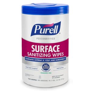 Purell Foodservice Surface Sanitizing Wipes, 7 x 10 Inch, 110 Count Canister