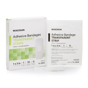 McKesson Sheer Waterproof Adhesive Bandage Strip, 1 x 3 Inch * Sterile Silicone Wound Cover