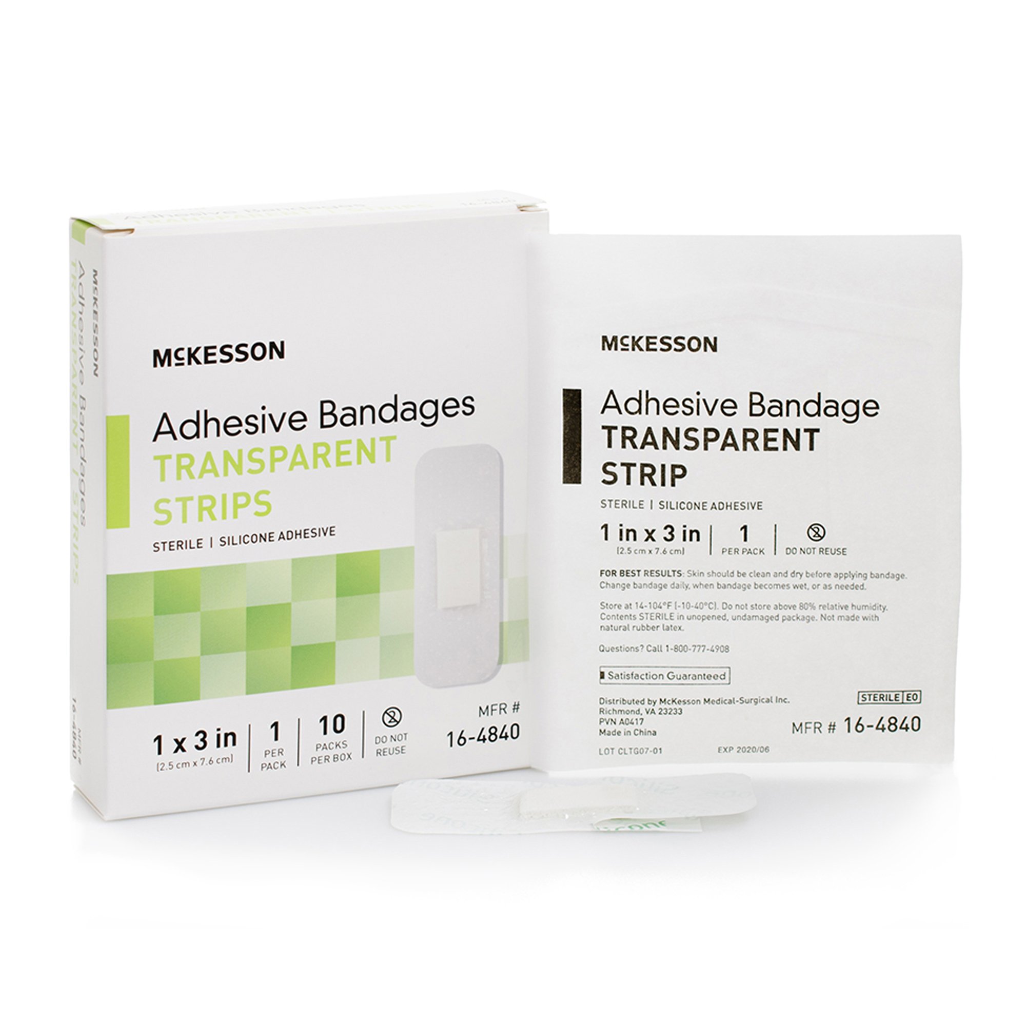 McKesson Sheer Waterproof Adhesive Bandage Strip, 1 x 3 Inch * Sterile Silicone Wound Cover