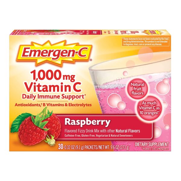 Emergen-C Daily Immune Support Raspberry Drink Mix * Vitamin C & Mineral Supplement, 30 Packets - Image 2