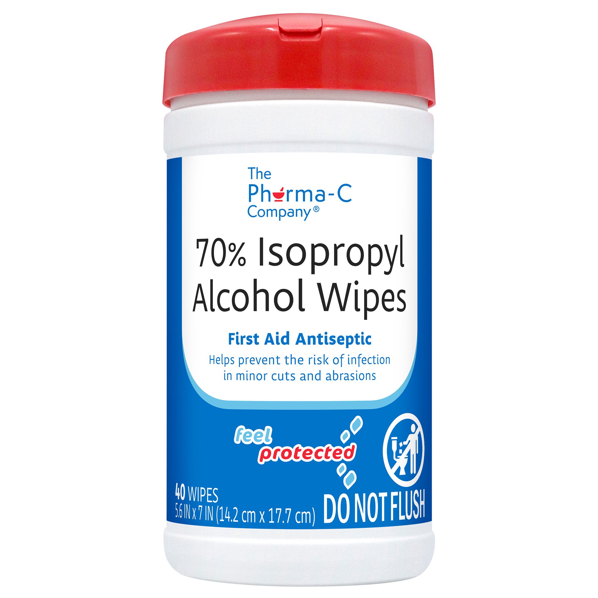 The Pharma-C Company Pharma-C-Wipes® Isopropyl Alcohol Antiseptic - 70% Disinfectant Towelette Canister (40/Pack, 6 Packs per Case)