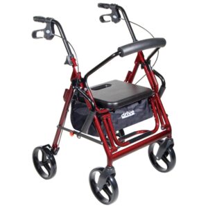 Drive Duet Four-Wheel Rollator and Transport Chair in Burgundy, Part No. 795BU