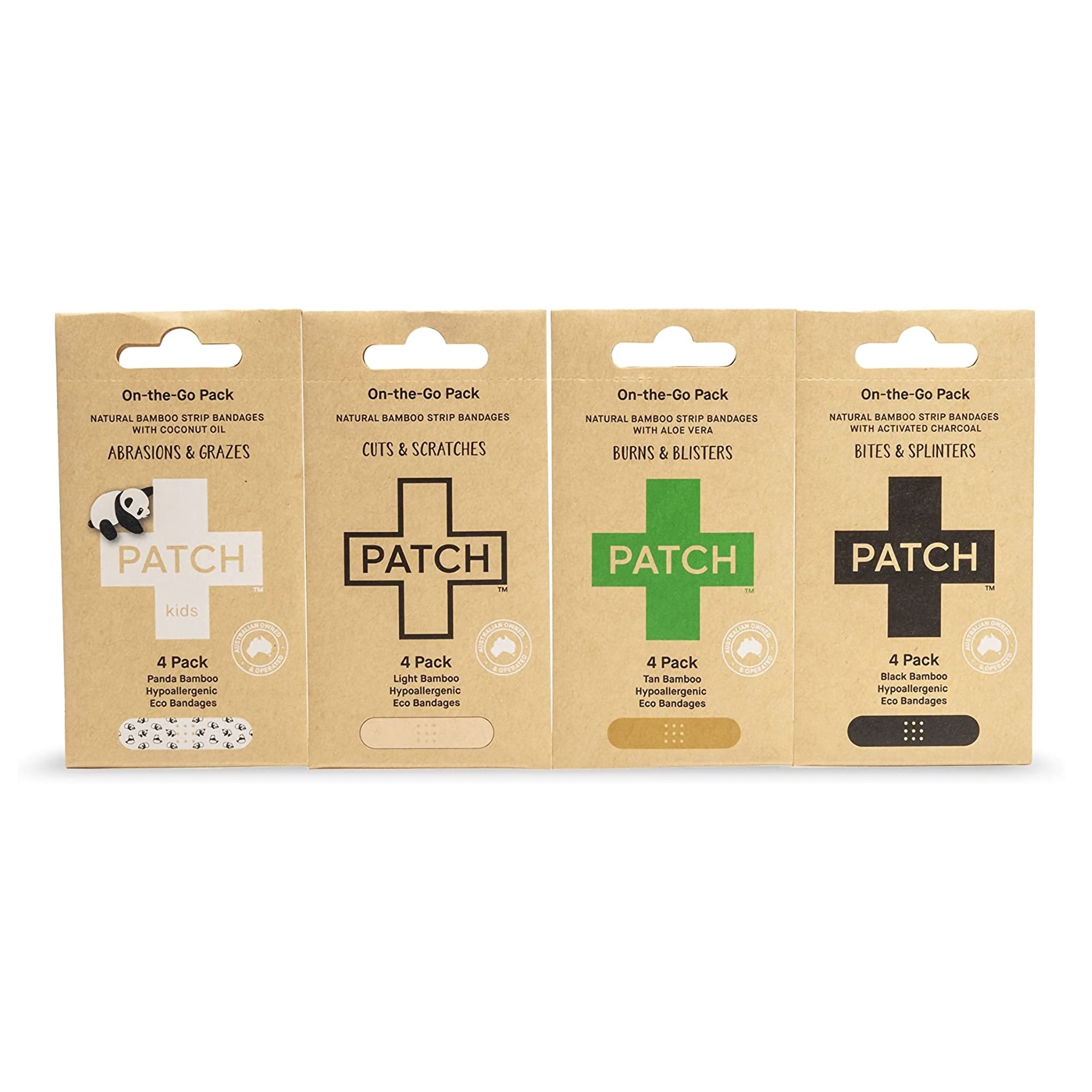 Patch* On The Go Sample Pack Adhesive Bandages * 3/4 x 3 Inch Natural Bamboo & Activated Charcoal Wound Care